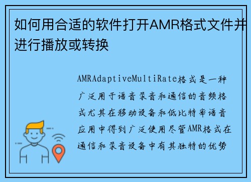 如何用合适的软件打开AMR格式文件并进行播放或转换